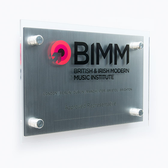 Corporate award - A4 Twin Layer Acrylic Wall Mounted Plaques - Glass Effect - black acrylic with brushed silver laminate - landscape